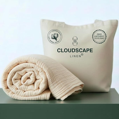 Luxury 100% Cotton Muslin Throw Blanket, 4 Layer Extra Large 50x70in, Perfect for Couch, Sofa, Home Decor, Soft Cotton Gauze Travel Blanket, Winter Cozy Throw, All Season Ivory