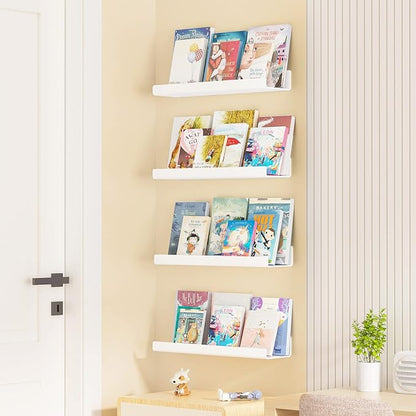 upsimples Acrylic Shelves for Wall Decor, 15" Display Shelf Perfume Organizer for Bathroom, Bedroom, Living Room, Floating Bookshelves for Kids, White, 2 Pack