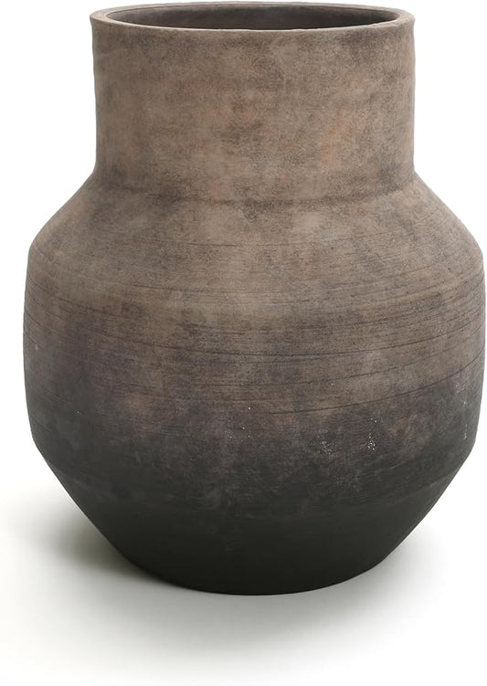 LuxenHome Round Ceramic Flower Vase, 13 Inch Brown Terracotta Vases, Vintage Large Pottery for Living Room Decor Entry Way Table Home Decor, Rustic Pottery