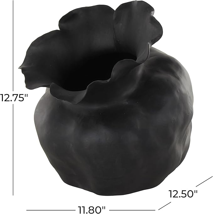 Deco 79 Ceramic Abstract Decorative Vase Floral Inspired Centerpiece Vase, Flower Vase for Home Decoration 12" x 13" x 13", Black