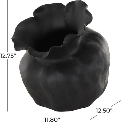 Deco 79 Ceramic Abstract Decorative Vase Floral Inspired Centerpiece Vase, Flower Vase for Home Decoration 12" x 13" x 13", Black
