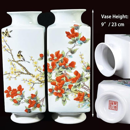 MTME Porcelain Figurines, Jingdezhen Decorative Flower vase, Home Decor, Wedding Gifts, Aesthetic Sculpture Home décor (red Flowers)