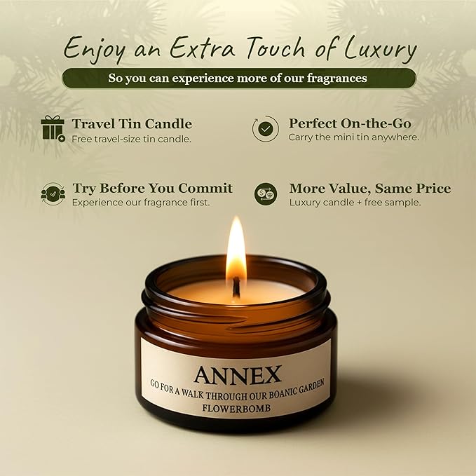 Annex Fig Leaf & Lemon Luxury Scented Candle - 8oz Handmade Beige Ceramic Jar Candle - 50hr Clean Burn, 100% Non-Toxic Soy Wax, Home Fragrance, Aesthetic Decor Gift for Men Women - Amber & Sandalwood