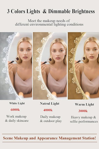 Crystal LED Vanity Mirror with Touch Control 3 Color Lights, Dimming 360° Rotation Desktop Elegant Decorative Hollywood HD Makeup Mirror(Tabletop Mirror-30cm)