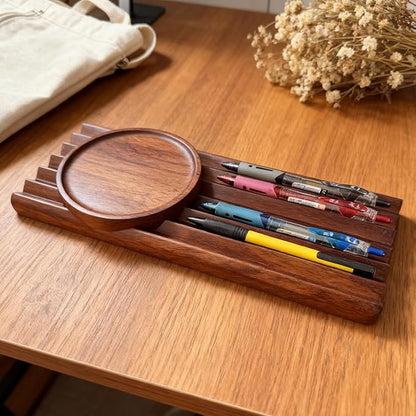 Pen Holder Wave Pen Tray Wooden Desk Organizer,Pencil Holder,Fountain Tray,Pencil Organizer for Desk (Walnut)