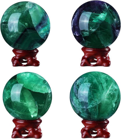 moonsix Natural Fluorite Crystal Sphere with Resin Stand Healing Energy Stone Decorative Ball Sculpture for Home Office Tabletop, 61-70 mm