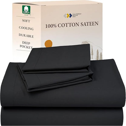 California Design Den Natural 100% Cotton Sheets Full Size Bed Set with Deep Pockets - Soft Sateen Weave, Durable Full Size Bed Sheets Dark Grey (Black Tone)