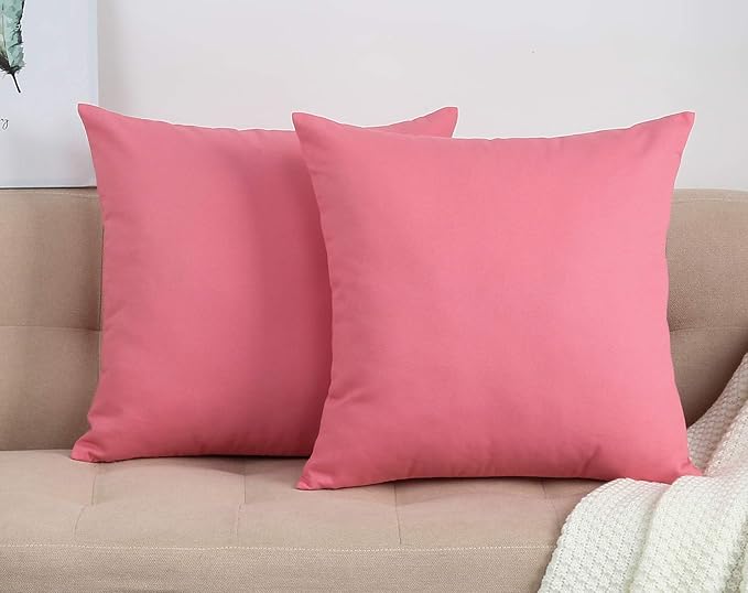 TangDepot Handmade Decorative Solid 100% Cotton Canvas Throw Pillow Covers/Pillow Shams, (12" x12" , Pink, 1 Count (Pack of 1))