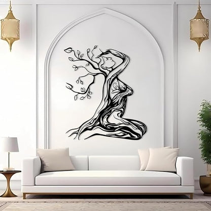 Abstract Tree Branch Woman Metal Wall Art, Metal Woman Silhouette Wall Decor, Tree Wall Decor, Feminine Wall Art, Modern Minimalist Line Decoration for Bedroom Bathroom (White, 39"x35"/100x88cm)