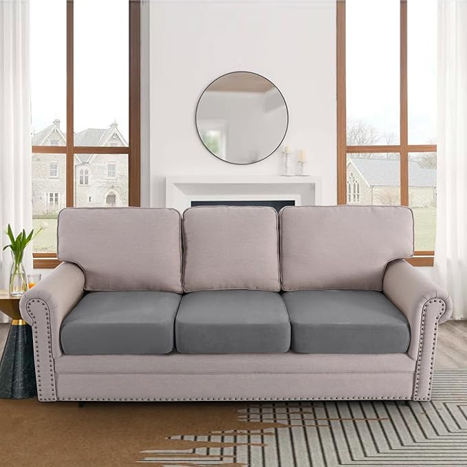 H.VERSAILTEX Individual Seat Covers Stretch Couch Covers for 3 Cushion Couch Sofa Pet Friendly Soft Suede Couch Cushion Covers Washable(3 Piece Sofa Cover,Grey)