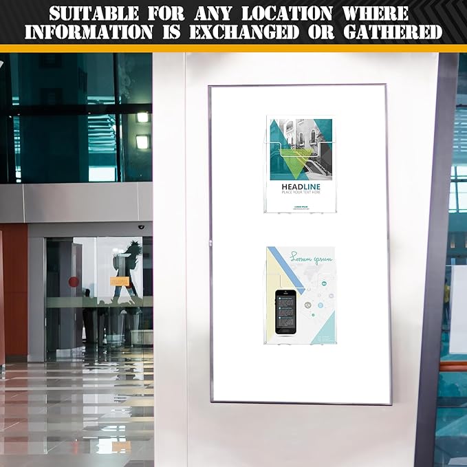 Thyle 2 Pcs Acrylic Brochure Holders Suction Cup Display Racks Wall Window or Glass Mount Clear Organizer Brochure Hanging Pamphlet Holder for Flyer Magazine File Display Book(7.25" X 6.25" X 2")