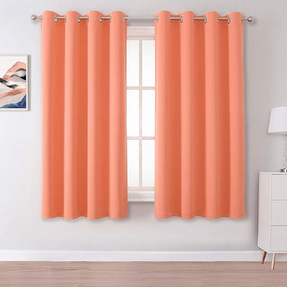DUALIFE Coral Curtain Panels for Girls Bedroom 54 Inch Length 2 Panels Set Peach Salmon Color Curtains for Nursery Grommet 52 W x 54 L Inch