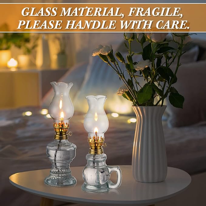 Yexiya 6 Pcs Chamber Oil Lamps Oil Lamp Vintage Glass Kerosene Lamp Bulk with Adjustable Fire Wick Rustic Clear Hurricane with 6.6 ft Extra Wick for Indoor Use Home Decor 8 Inch (Classic Style)