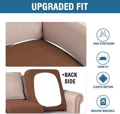 H.VERSAILTEX High Stretch Couch Cushion Covers,Chair Sofa Seat Slipcovers Couch Cushion Cover Stretch Furniture Protector for Kids, Pets(2 Packs Cushion Loveseat Covers, Caramel)