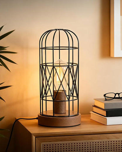 Unique Industrial Cage Table Lamp with Touch Control & Dimmable Light - 28" Metal Mesh Desk Lamp with 3-Way Dimmer, E26 Socket, Includes LED Bulb, Black