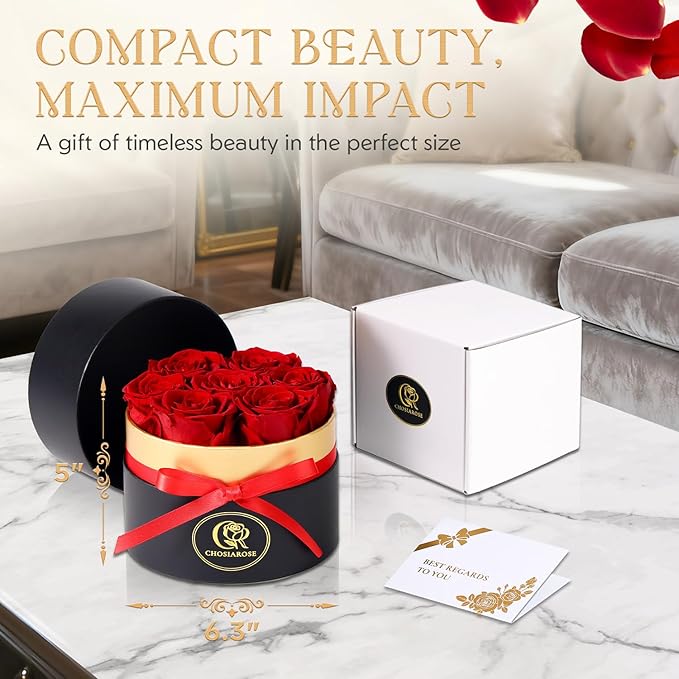 Roses Forever Flowers for Delivery - 7 Forever Preserved Roses in Box, Preserved Flowers Gifts Anniversary Birthday Gift for Mom Grandma Wife Women Valentines Rose Gift for Her Girlfriend
