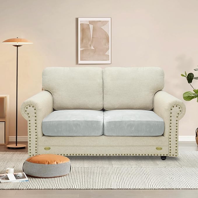 MAXIJIN Velvet Stretch Cushion Covers Couch Cushion Slipcovers Loveseat Sofa Sest Covers for Individual Cushions with Elastic Bottom (2 Piece Loveseat Seat Slipcovers, Silver Grey)