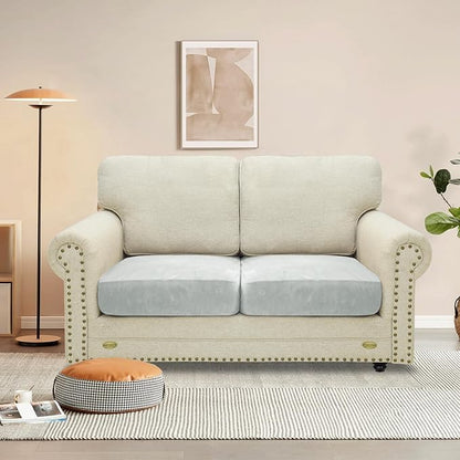 MAXIJIN Velvet Stretch Seat Cushion Covers Couch Cushion Cover for Individual Cushions Sofa Seat Cushion Slipcovers with Elastic Bottom (2 Piece Sofa Cushion Covers, Silver Grey)