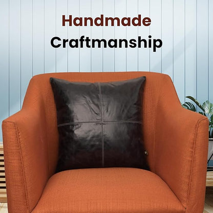 LL LEATHER LOVERS Lambskin Leather Pillow Cover - Sofa Cushion Case - Decorative Throw Covers for Living Room & Bedroom, 16x16 Inches - Ink Blue Plain Pack of 2