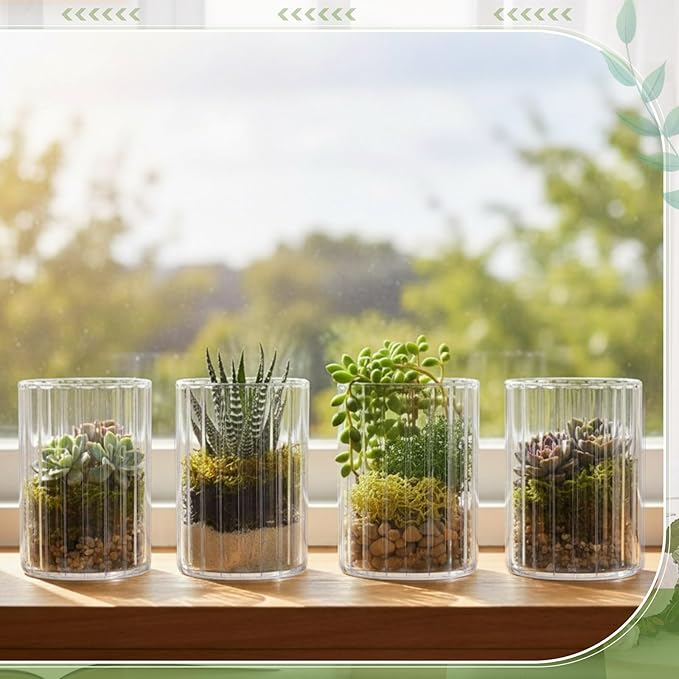 6 Pcs 6 Inch Tall Glass Ribbed Cylinder Vases Clear Floating Candle Flower Vase in Bulk, Hurricane Candle Holder for Wedding Housewarming Gift Table Centerpieces