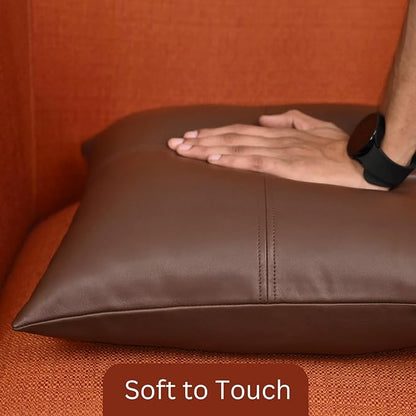LL LEATHER LOVERS Lambskin Leather Pillow Cover, Hand Panel Stitched Leather Decorative Throw Pillow Covers for Couch Sofa Bed Living Room Garden (14x14 Inches, Dark Brown Pack of 1)