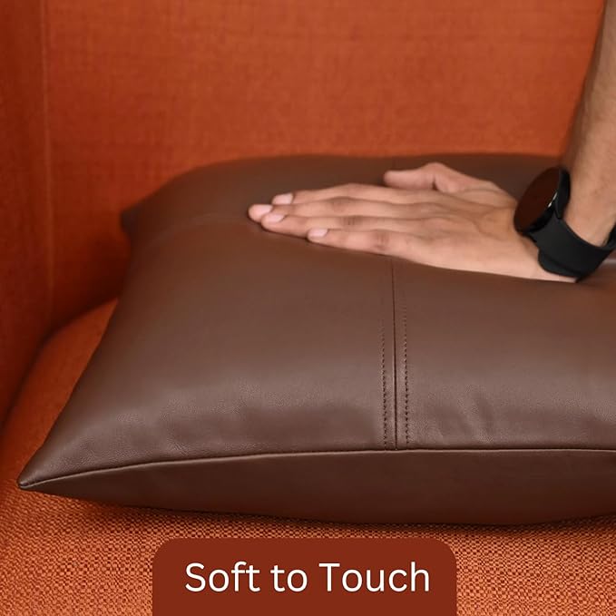 LL LEATHER LOVERS Lambskin Leather Pillow Cover, Hand Panel Stitched Leather Decorative Throw Pillow Covers for Couch Sofa Bed Living Room Garden (16x16 Inches, Dark Brown Pack of 1)