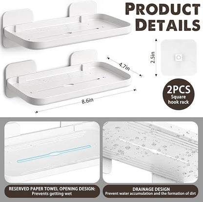 2pc Wall Mounted Floating Shelf, Acrylic Display Ledges with Edge Design, Small Space-Saving Display & Organizer for Living Room, Bathroom, Gaming Room, Office (White)