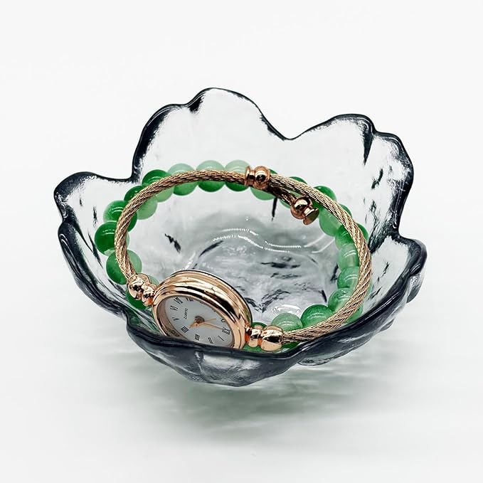 Flower Ring Dish Jewelry Tray, Glass Jewelry Dish Tray, Aesthetic Room Decor Small Trinket Dish, Nightstand Jewlery Ring Holder Dish, Bathroom Jewelry Plate Bowl for Rings Earrings Gift (Smoky Gray)