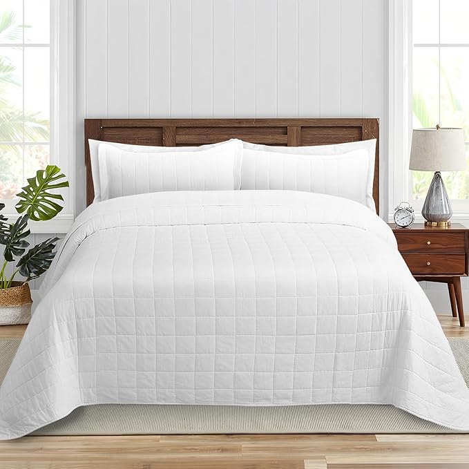 Quilt Sets California King Size - 100% Cotton Lightweight Luxury Comforter Set, Oversized Extra Wide Stitching Bedding Set Bedspread Coverlet with 2 Pillowcase Suitable for All Season, White