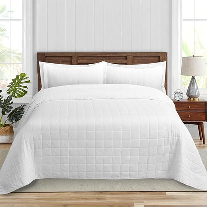 Quilt Sets California King Size - 100% Cotton Lightweight Luxury Comforter Set, Oversized Extra Wide Stitching Bedding Set Bedspread Coverlet with 2 Pillowcase Suitable for All Season, White