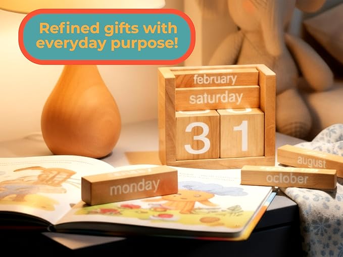 BSIRI Desk Calendar Decor Perpetual Gifts Dad Gifts Mom Office Block Kitchen Home Gifts Monthly Small Planner Family Birthday Calendar Tags Million Years Wood