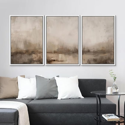MUDECOR Framed Wall Art Print Set Minimalist Abstract Landscape Misty Horizons Illustrations Modern Art Decorative Chic for Living Room, Bedroom, Office - 24"x36"x3 White