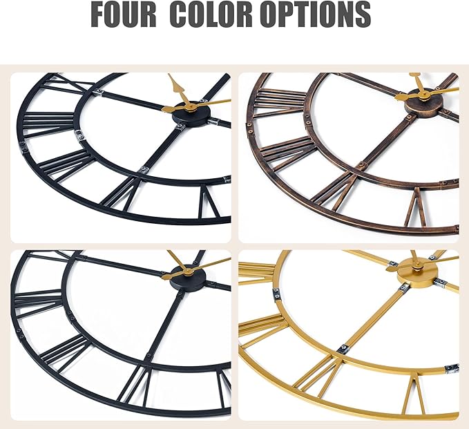 Large Wall Clock for Living Room Decor – 32 Inch Silent Non-Ticking Modern Farmhouse Wall Clock, Oversized Decorative Metal Roman Numeral Clock, Bronze