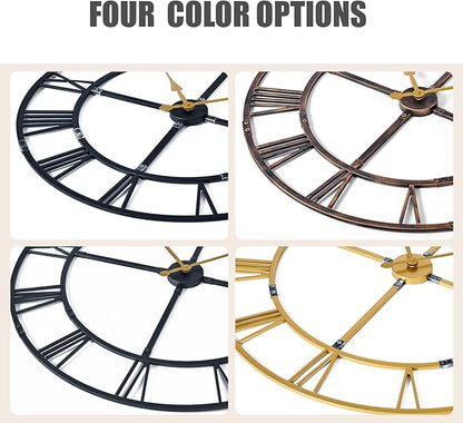 Large Wall Clock for Living Room Decor – 32 Inch Silent Non-Ticking Modern Farmhouse Wall Clock, Oversized Decorative Metal Roman Numeral Clock, Bronze