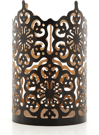 Hosley 7 Inch High Cut Bronze LED Votive Tealight Holder Lantern Intricate Floral Design for Timeless Elegance and Cozy Illumination in Stylish Home D cor Elevate Your Ambiance
