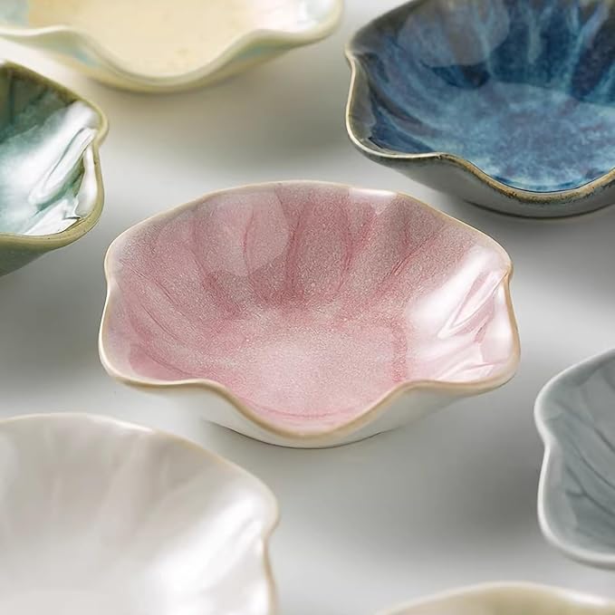 2Pcs Ceramic Jewelry Dish - Lotus Leaf Shape, for Ring Holder Necklace Small Key, Suitable for Mother Friend Sister, Gifts for Women, Cute Plate Trinket Tray, Home Decor (Blue & White)