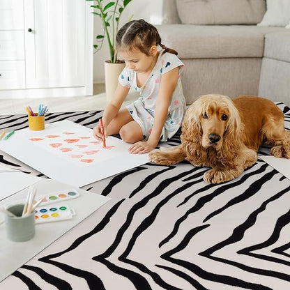 YIHOUSE Tiger Washable Area Rugs 6'x9', Black and Beige Modern Rug for Living Room, Bedroom, Ultra Thin Animal Stripe Print Rug for Girls Boys Nursery, Playroom, Dorm Room