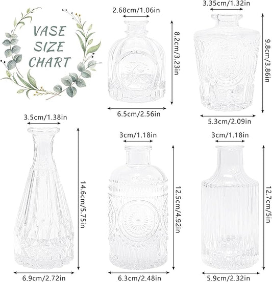 Glass Bud Vase Set of 5, Clear Small Flower Vases for Centerpieces in Bulk, Mini Vintage Vase for Rustic Wedding, Home,Table