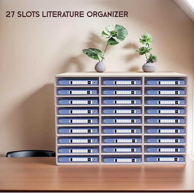 Literature Organizer - 27-Slot Desktop File Sorter Mail Center, Paper Storage Cabinet & Classroom Mailbox for Home, School & Office