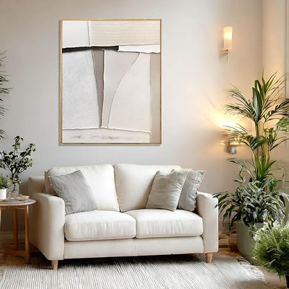 LEVERUP Minimalist Wall Art Beige Painting Artwork Hand Painted Wall Decorations for Dining Room Bedroom Hotel 32×40 Inchs Room Posters