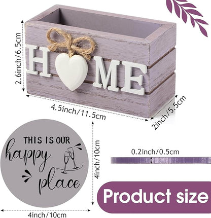 Queekay Coasters Set of 6 House Warming Gifts New Home Wooden Farmhouse Drink Coasters with Holder 4'' Funny Decoration for Kitchen Family Coffee Bar Tabletop Protection(Purple)