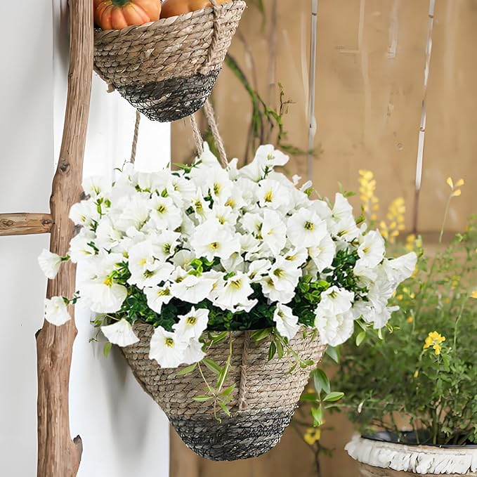 Artificial Silk Flowers for Outdoor Decoration,12 Bundles Faux Flowers Colorful Morning Glory with Eucalyptus Fake Plants Greenery UV Resistant for Outside Front Door Planter Porch Patio Yard