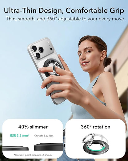 ESR for MagSafe Phone Grip, Dual-Side Magnetic Phone Grip,360° Adjustable Thin Magnetic Ring Holder Stand,for iPhone 17 16 15 14 13 12, Samsung,All Phones, MagSafe Accessories (2 Metal Rings Included)