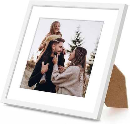 Americanflat 8x8 Picture Frame with Shatter-Resistant Glass - Use as 6x6 Frame with Mat or Display 8x8 Photo Without Mat - Streamline Collection - Square Frames for Tabletop or Wall - White