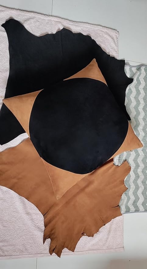 Lambskin Suede Leather Pillow Cover - Sofa Cushion Case - Decorative Throw Covers for Living Room & Bedroom, 16x16 Inches - Tan and Black (01) Pack of 2