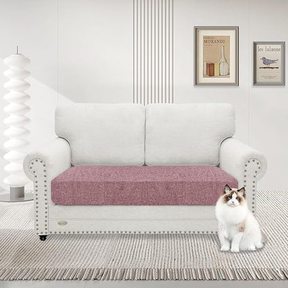 MAXIJIN Waterproof Couch Cushion Covers Stretch Sofa Seat Slipcovers Washable，Sectional Outdoor Cushion Covers with Elastic Bottom for Dogs Pets Kids (1 Pc Loveseat Cushion Cover, Dusty Pink)