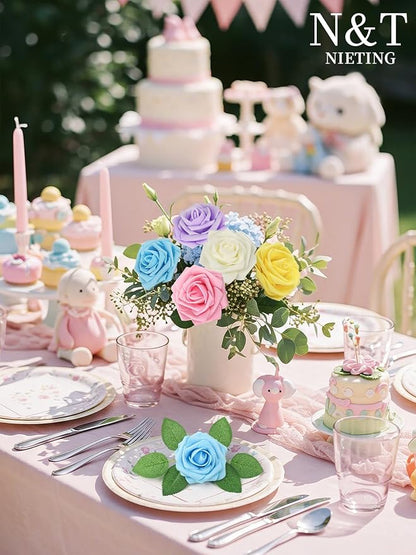 N&T NIETING Artificial Flowers, Fake Flowers Roses Perfect for DIY Wedding Bridal Bouquets Centerpieces Bridal Shower Party Home Flower Arrangement Flowers Decorations, 25Pcs, Series Color B