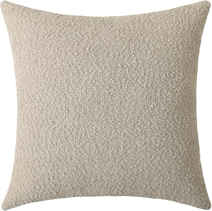 Jeneoo Light Grey Decorative Square Thick Accent Throw Pillow Covers Fine Textured Boucle Couch Cushion Case for Sofa Decor, Set of 1, 24 x 24 Inch