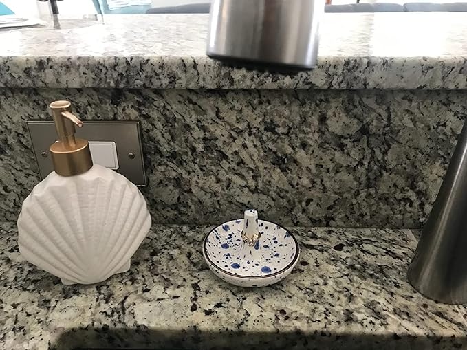 Wedding Ring Holder - Ceramic Ring Stand With Jewelry Plate, Blue Dots Jewelry Holder for Rings, Earrings, Necklace Organizer - Gift for Mom, Bridesmaid, Engagement