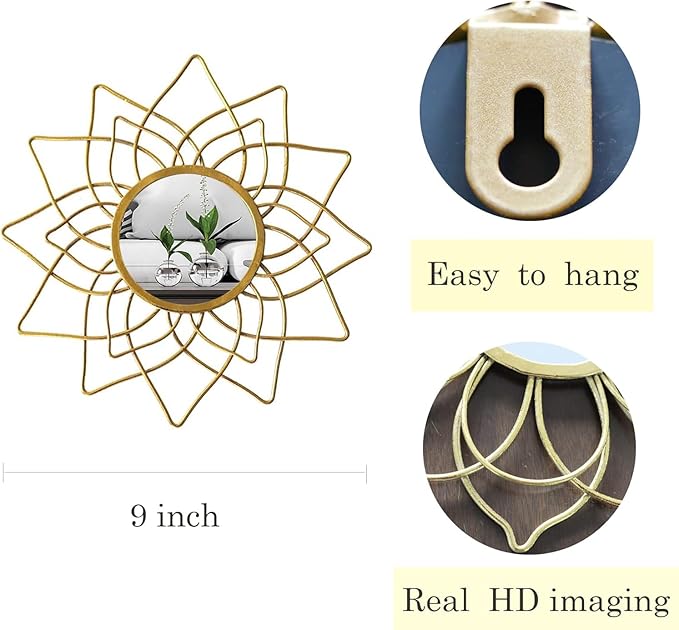 Champagne Gold Round Mirrors for Wall Pack of 3 - | 9 inch Decorative Mirrors for Christmas Wall Decor& Vintage Room Decor | Circle Mirror Modern for Women & Moms